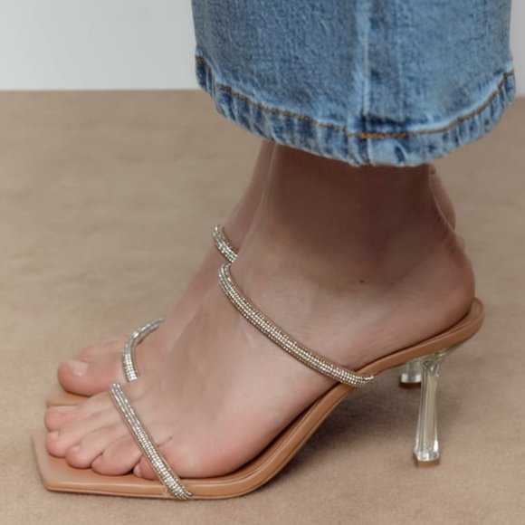 New with Minor Flaw – ZARA Rhinestone Strap High Heel Sandals | Fits US 7 / 7.5 - Picture 3 of 13